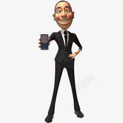 黑色衣服男士拿着手机卡通形象素材