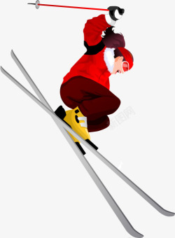 卡通手绘红色衣服滑雪女孩素材