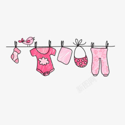 粉色线稿手绘婴儿衣服素材