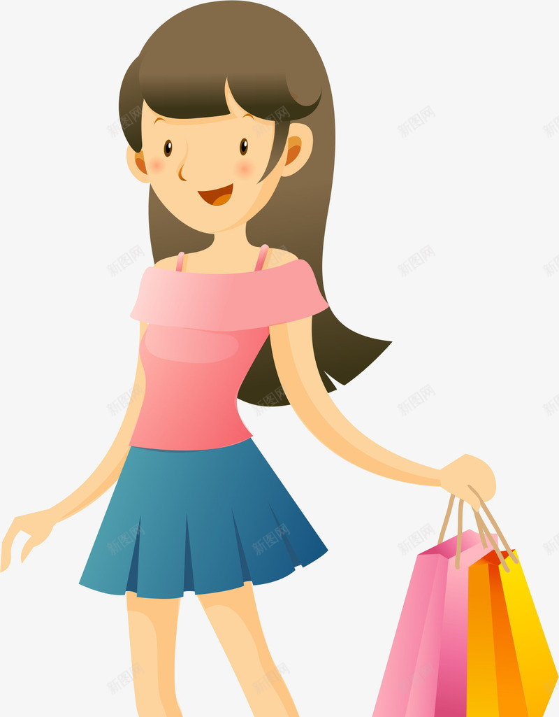 提着购物袋的人png免抠素材_88icon https://88icon.com 卡通人物 女孩 女生 站着的人