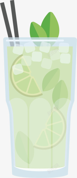 玻璃杯柠檬水矢量图素材