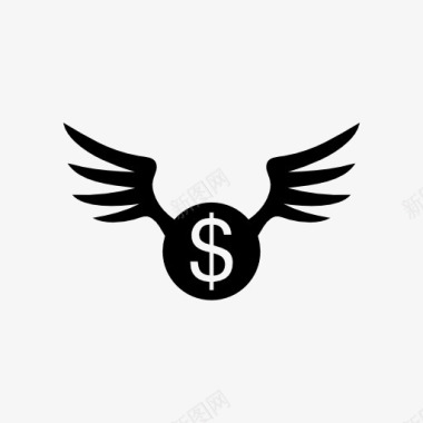 长翅膀的美元硬币图标图标