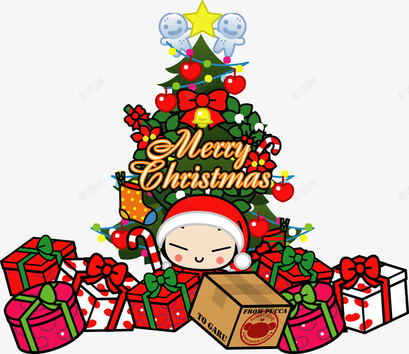 红色卡通礼物圣诞树png免抠素材_88icon https://88icon.com Christmas Merry 圣诞快乐 圣诞节 礼品 装饰图案