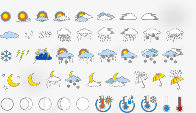 云彩和太阳天气预报图标矢量图图标