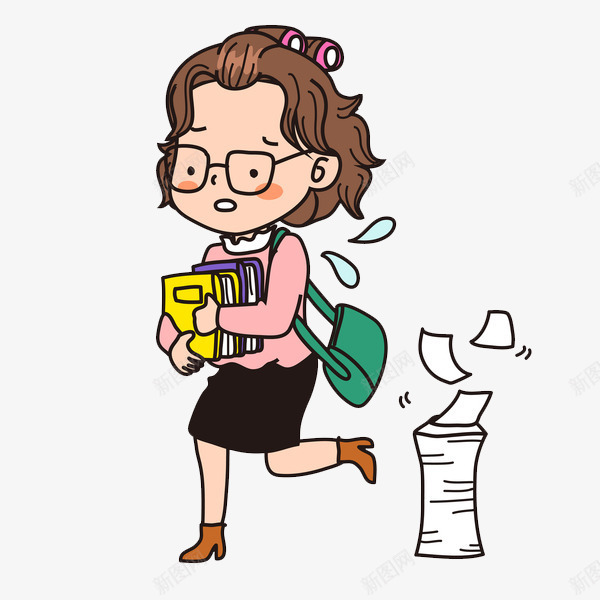背包上班的女白领png免抠素材_88icon https://88icon.com 书本 卡通 压力 女人 插图 摞着的 文件 漂亮的