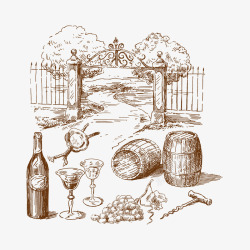 手绘葡萄酒矢量图素材