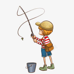 卡通小人钓鱼插画矢量图素材