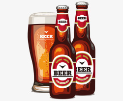 褐红色的杯装和瓶装啤酒素材
