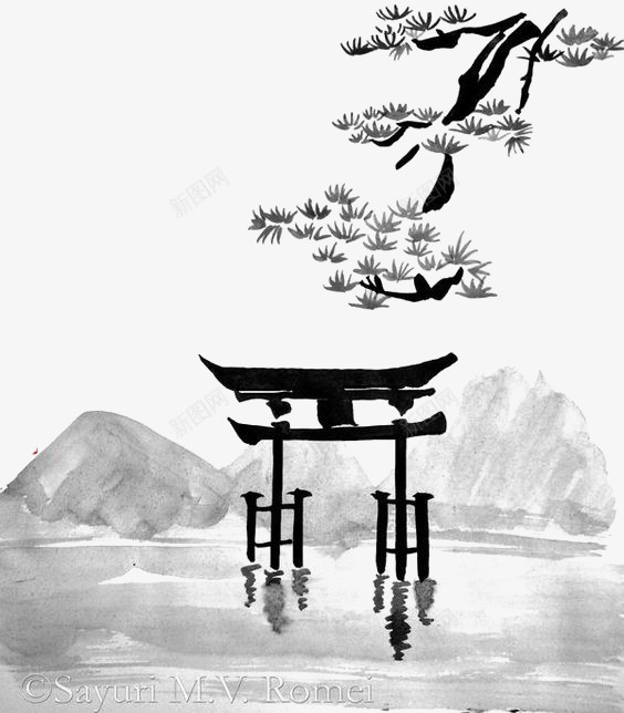 中国风水墨凉亭png免抠素材_88icon https://88icon.com 中国画 中国风 亭子 墨迹 水墨画