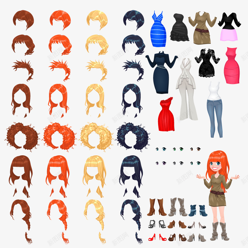 女孩换装png免抠素材_88icon https://88icon.com 头发 女孩 换装游戏 衣服 装饰 配饰