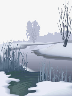 小河边的雪景矢量图素材