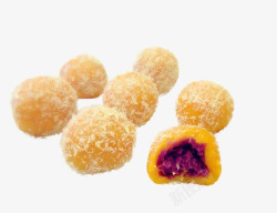 金黄色球椰蓉紫薯球高清图片