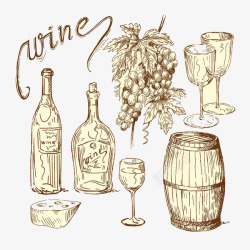 手绘葡萄酒红酒主题素描图案素材