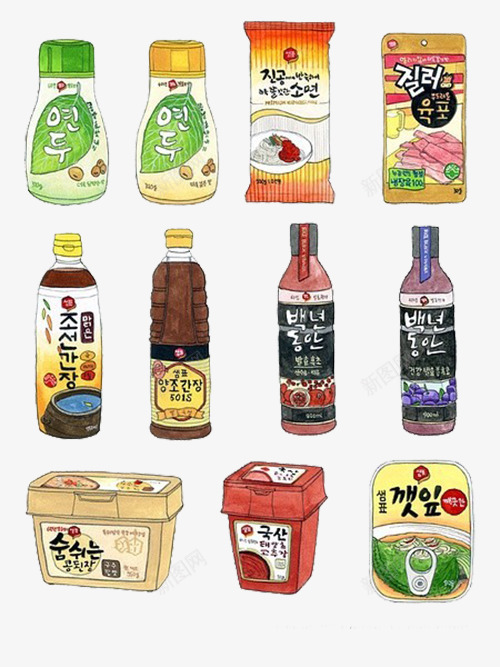 韩国进口调料png免抠素材_88icon https://88icon.com 手绘 插画 酱油 食品