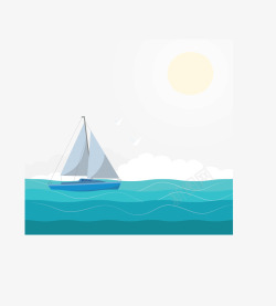 夏日海面航行的帆船矢量图素材
