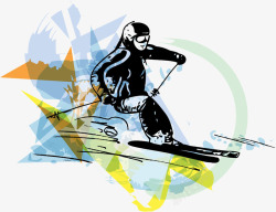 水彩墨迹滑雪运动员插画素材
