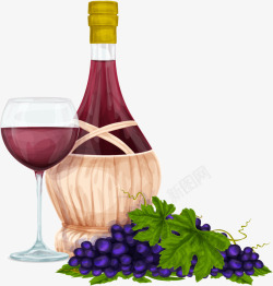水彩红酒葡萄酒矢量图素材