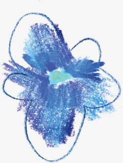手绘蓝色涂鸦蜡笔小花装饰素材