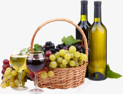 一篮子葡萄和葡萄酒素材