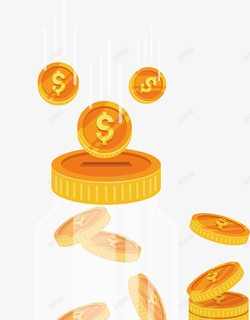 投入瓶子的金币png免抠素材_88icon https://88icon.com 攒钱 玻璃瓶 矢量png 财富 金币 金币堆