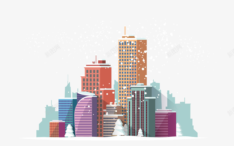 卡通下雪中的城市png免抠素材_88icon https://88icon.com 卡通建筑物 城市大楼 大楼大厦 背景装饰