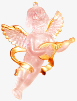 金色弹琵琶的天使小孩雕塑素材