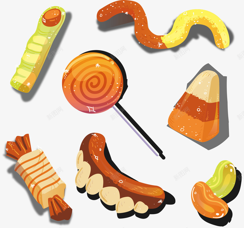 精致的万圣节糖果矢量图ai免抠素材_88icon https://88icon.com 万圣节 万圣节糖果 手指糖 棒棒糖 矢量png 精致糖果 矢量图
