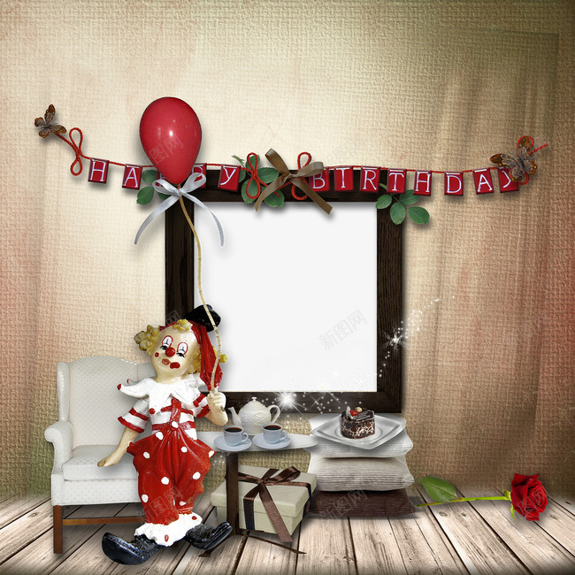 红色小丑相框png免抠素材_88icon https://88icon.com 小丑 气球 玫瑰花 相框素材 红色衣服