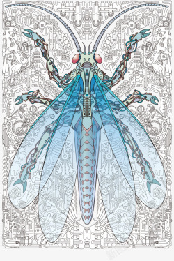 蓝色蚊子手绘昆虫高清图片