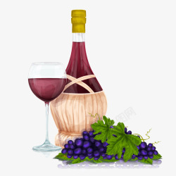 美味葡萄酒和葡萄插画素材