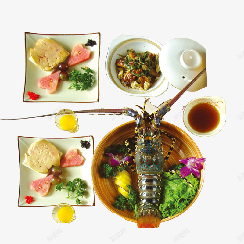 龙虾海鲜psd免抠素材_88icon https://88icon.com 葡萄 虾肉 调味料