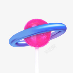 蓝色圆环围绕的粉色棒棒糖素材