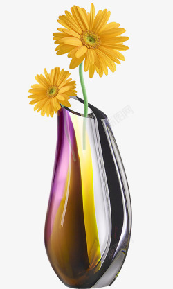 黄色瓶子黄色太阳花玻璃花瓶高清图片
