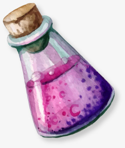 紫色水彩药水瓶素材