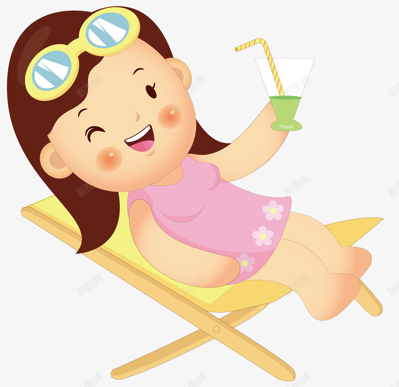 躺在座位上的女生矢量图ai免抠素材_88icon https://88icon.com 夏天 粉色的衣服 绿色的饮料 花纹装饰 黄色的眼镜 黄色的躺椅 矢量图