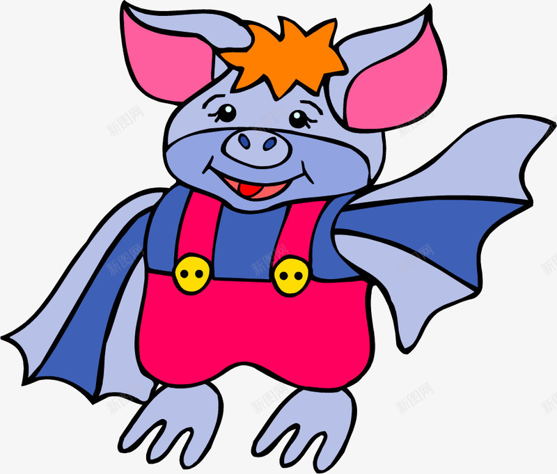 小猪蝙蝠png免抠素材_88icon https://88icon.com 卡通 手绘 猪鼻子 紫色 红色 翅膀 蓝色 蝙蝠