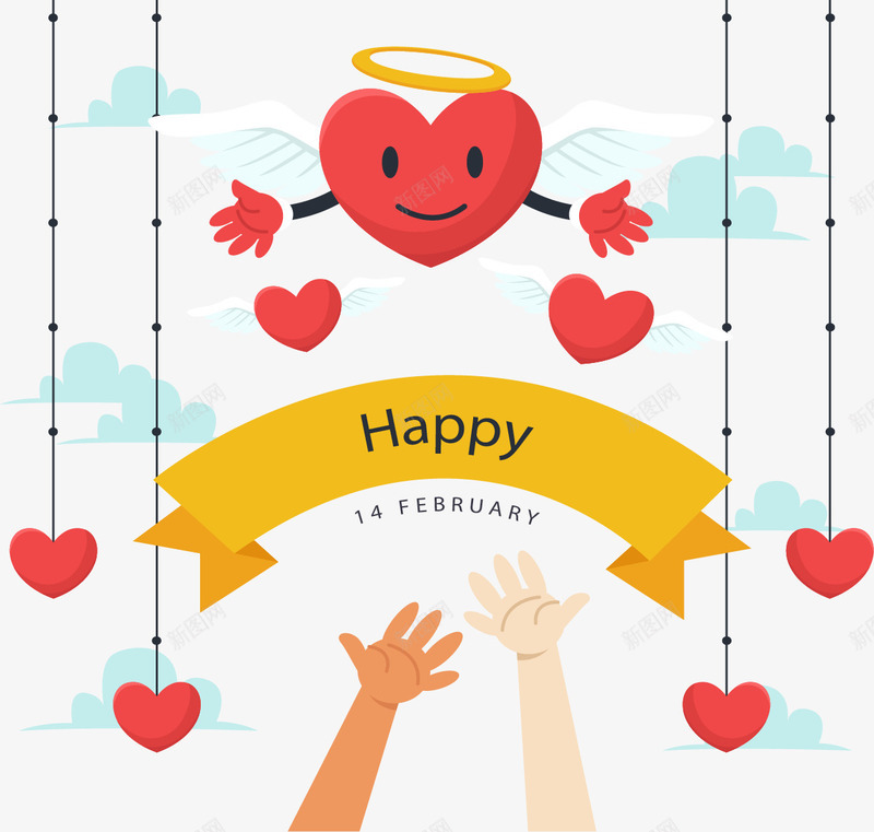 白色翅膀天使情人节海报矢量图eps免抠素材_88icon https://88icon.com 情人节 挂饰 漂浮效果 白色翅膀 矢量素材 红色 节日海报 矢量图