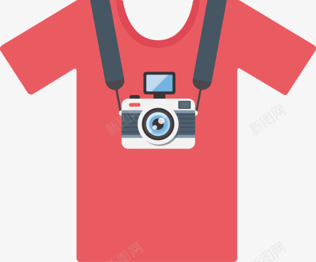 红色保暖衣服红色带着相机的短袖标图标图标