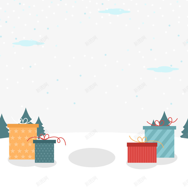 卡通白色雪地中的礼物png免抠素材_88icon https://88icon.com 彩色礼物 白色雪地 礼品盒 背景装饰 风景