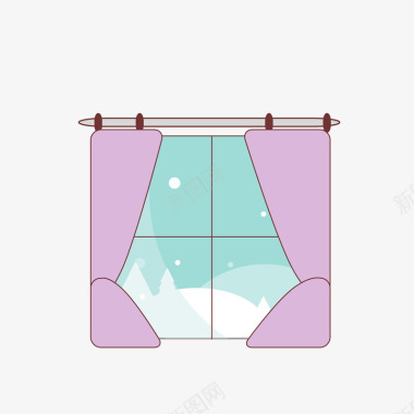 窗外下雪紫色窗帘的可爱图标图标