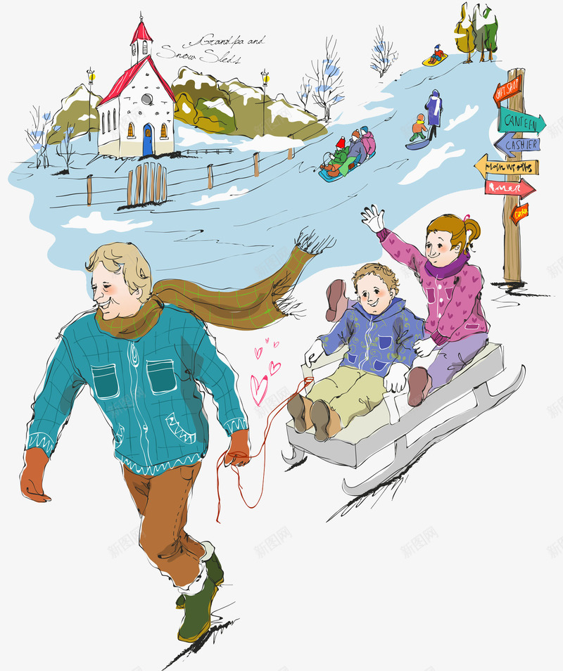 卡通滑雪运动海报插画png免抠素材_88icon https://88icon.com 下雪 体育 卡通 建筑 插画 海报 滑雪 运动 雪橇