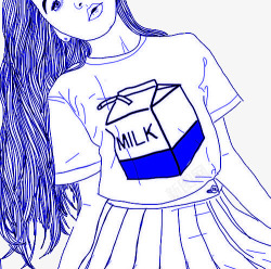 蒸汽波风格手绘穿着印有牛奶盒衣素材