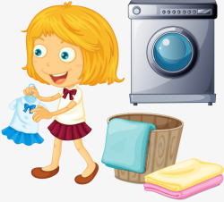 洗衣服的女孩素材