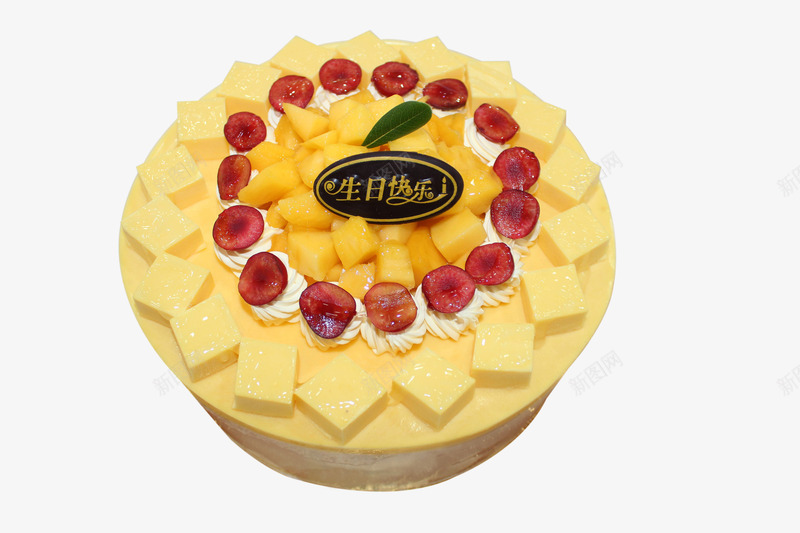 酸奶芒果粒蛋糕png免抠素材_88icon https://88icon.com 樱桃 紫色蝴蝶结围边 芒果粒 蓝莓 酸奶蛋糕