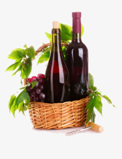 果篮里装着新鲜葡萄和葡萄酒素材