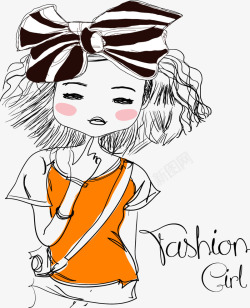 卡通橙色衣服小女孩素材