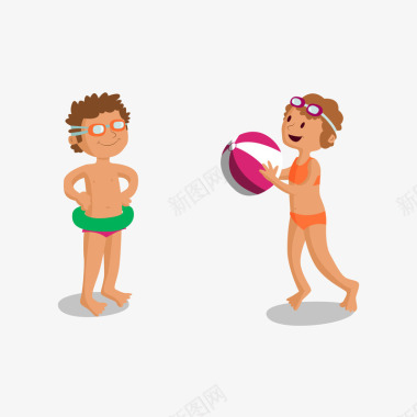 卡通沙滩玩耍的人图标图标