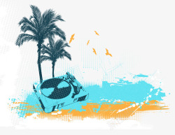 夏日沙滩椰子树背景装饰矢量图素材