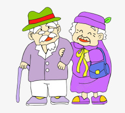 紫色衣服老奶奶和老爷爷素材