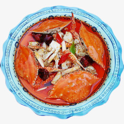熟梭子蟹汤锅素材